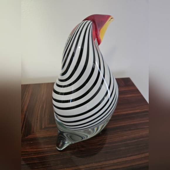 Vintage Murano  Toucan Glass Bird Figurine, Black & White Spiral. 9.5" Tall - Picture 16 of 16